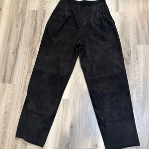 Vintage Lanna Suede Leather Black High Waist Pleated Straight Leg Pants‎ SZ 8